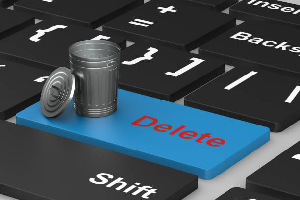 bouton supprimer sur le clavier. illustration 3d - efface photos et images de collection